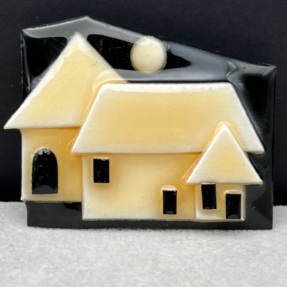 House Pins by Lucinda Spooky, Full Moon, black and cream brooch